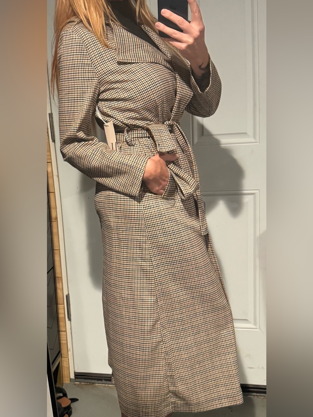Worthington Houndstooth Check Coat in Brown and Black